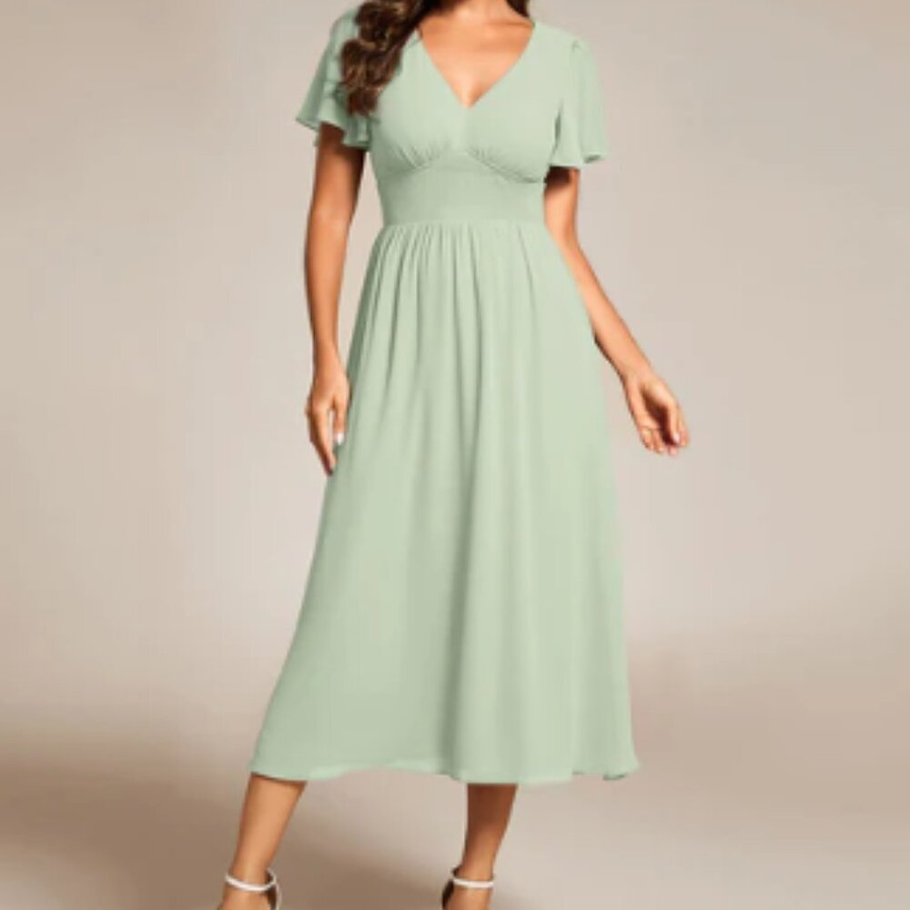 Empire Waist Midi Length Chiffon Dress Size 4